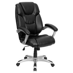 High Back Executive Office Chair I in Black Leather with Arms