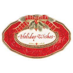 Damask Holiday Serving Tray in Red