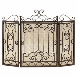 3 Panel Wrought Iron Fire Place Screen in Bronze