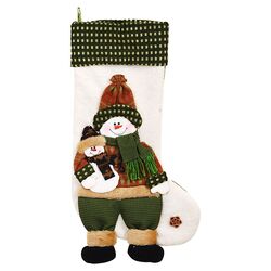Snowman Stocking in White & Green