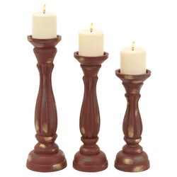3 Piece Wood Candlesticks Set in Red