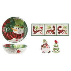 4 Piece Holly Hat Snowman Serving Set