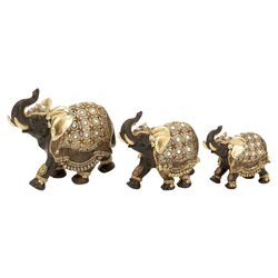 3 Piece Polystone Elephant Set in Gold