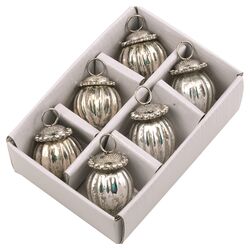 Jewel Capped Glass Ornament in Antique Silver (Set of 6)