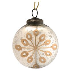 Glass Etched Round Ornament in Antique Silver & Gold