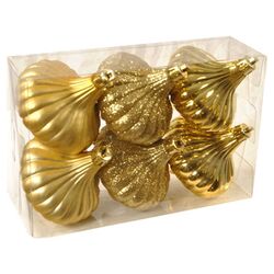 6 Piece Ridged Onion Ornament Set in Gold