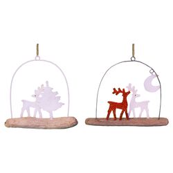 2 Piece Glittered Driftwood Reindeer Ornament Set