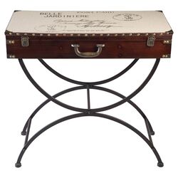 Belle Jardiniere Canvas Trunk Console Table in Brown