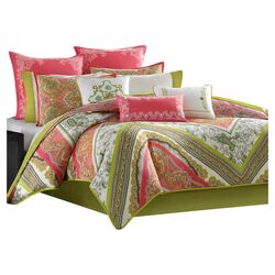 Gramercy Paisley Comforter Set in Green & Pink