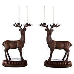 Holiday 2 Piece Deer Candleholder Set in Bronze