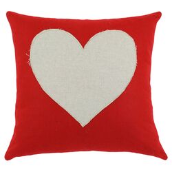 Heart Pillow in Red & Khaki