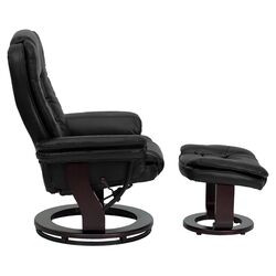 Contemporary Leather Recliner & Ottoman in Black II