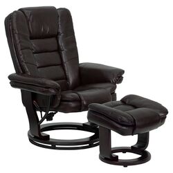 Contemporary Leather Recliner & Ottoman in Brown II