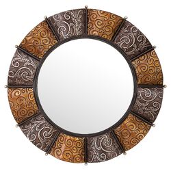 Round Metal Wall Mirror in Silver & Amber