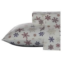 Tossed Snowflakes Flannel Sheet Set in White