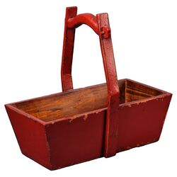 Rectangular Planter with Wooden Handle in Red