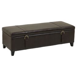 Leather Storage Ottoman with Straps in Brown