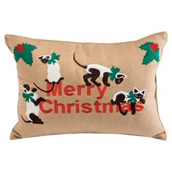 Holiday Siamese Cats Applique Pillow in Tan