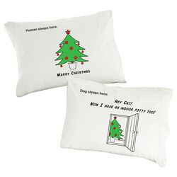 2 Piece Merry Christmas & Hey Cat Pillowcase Set in White