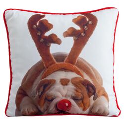 Holiday Bulldog Pillow in White