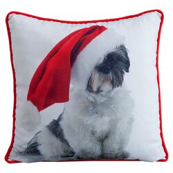 Holiday Shitzu Pillow in White