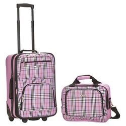 Cross Print 2 Piece Carry On Luggage Set in Pink