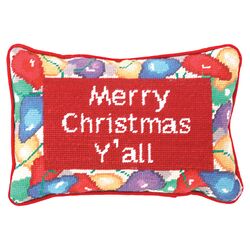 Merry Christmas Y'all Needlepoint Pillow in Red