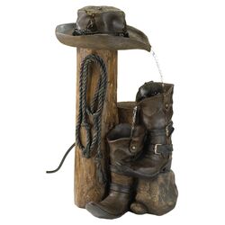 Cowboy Boots Polyresin Water Fountain in Brown