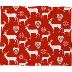 Chrstmas Deer Fleece Throw Blanket in Red