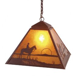 Cowboy Sunset 1 Light Swag Pendant in Rust & Amber Mica