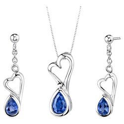 Heart Design 2 Ct. Sapphire Pendant & Earring Set in Sterling Silver