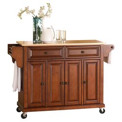 Natural Wood Top Kitchen Cart in Classic Cherry