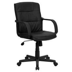 Mid Back Office Chair in Black Leather with Arms
