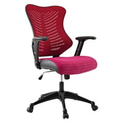 High Back Clutch Office Chair in Burgundy Mesh with Arms