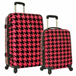 Houndstooth 2 Piece Luggage Set in Hot Pink