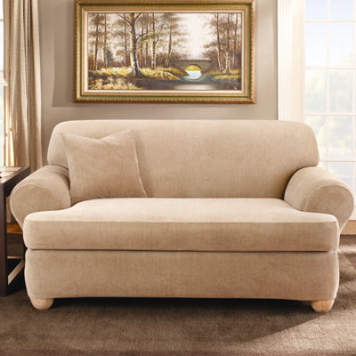 Sure-Fit Stretch Stripe Two Piece Loveseat T-Cushion Slipcover