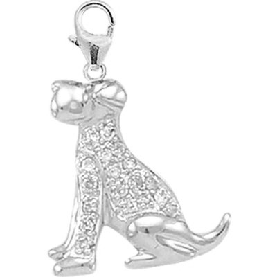 14K 1.27 Grams White Gold Diamond Dog Charm