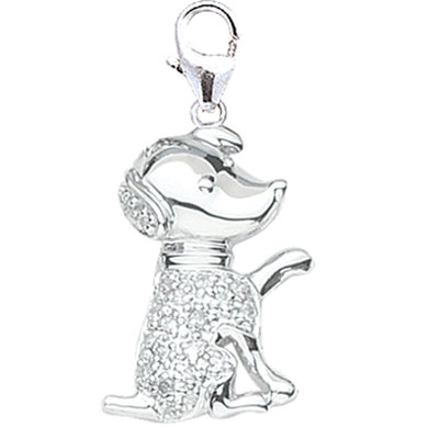 14K White Gold Diamond Dog Charm