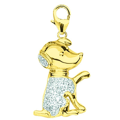 14K Diamond Dog Charm in Yellow Gold