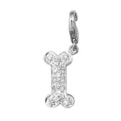 14K 1.16 Grams White Gold Diamond 0.08Ct Dog Bone Charm