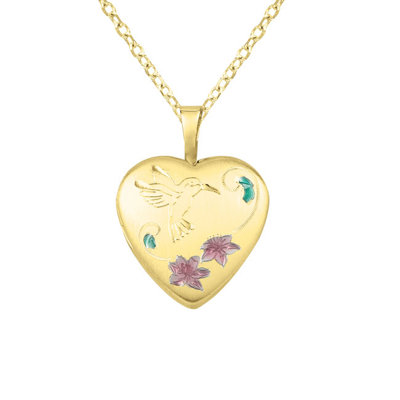 Flowers and Humming Bird Heart Necklace