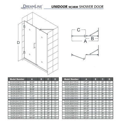 Dreamline Unidoor Frameless Hinged Shower Door