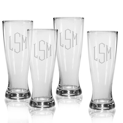 Susquehanna Glass Set of 4 Grand Pilsner 20 oz. Triple Letter Monogram