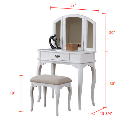 Poundex Bobkona Jaden Bedroom Vanity Set with Stool in White