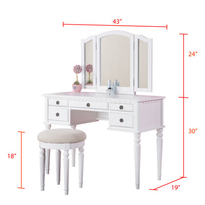 bedroom vanity set with stool
 on ... Bobkona St. Croix Bedroom Vanity Set with Stool in White | Wayfair