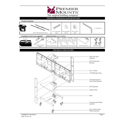 Premier Mounts Universal Fixed for Multiple Flat-Panel Display Dual-Pole Mount