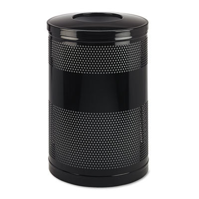 Rubbermaid Commercial Products Open Top Receptacle, Round, Steel, 51gal, Black