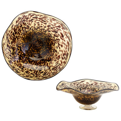 Small Leopard Art Glass Bowl in Black / Brown