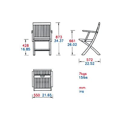 Barlow Tyrie Teak Monaco Carver Folding Dining Arm Chair with Cushion