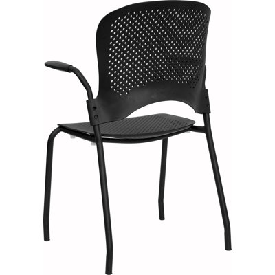 Flash Furniture Hercules Series Perforated Stacking Side Chair with Arms in Black